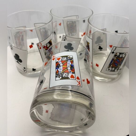 Vintage Playing Cards Design Lowball Glasses – Set of 4 Tumblers - Picture 11 of 12